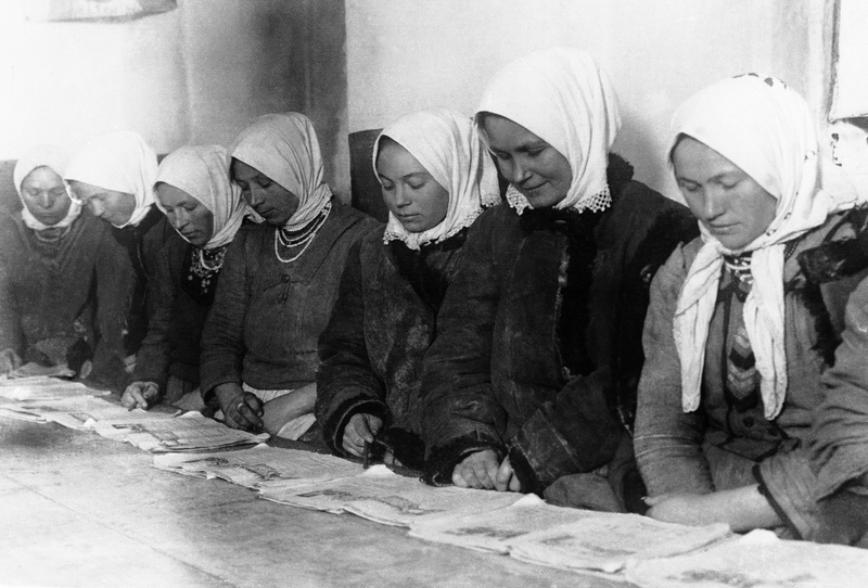“Farmers’ wives from the rural districts of the Soviet Union in a class where they are taught to read and write in Russia around March 1931,” according to the AP Images caption.